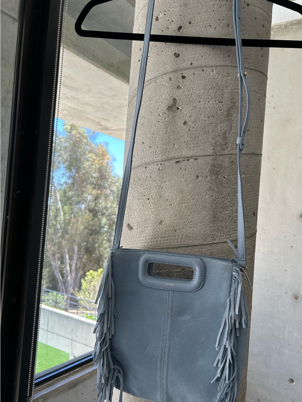 Maje Dusty Blue Fringe Crossbody Bag